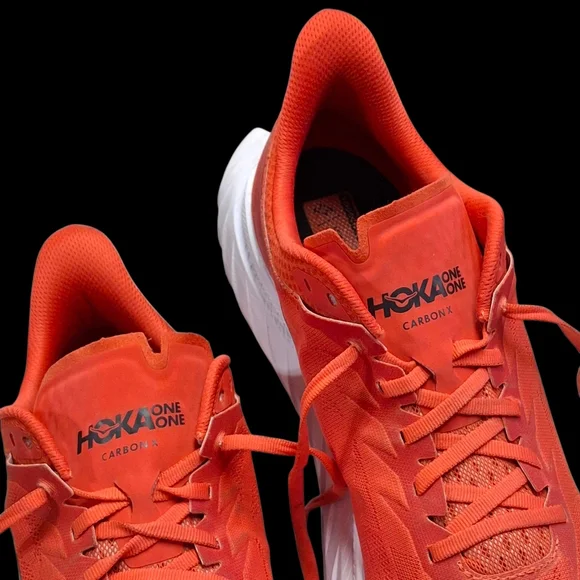 Hoka One One Carbon x 2 Fiesta Red Orange White Running Sneakers Men Size 12D